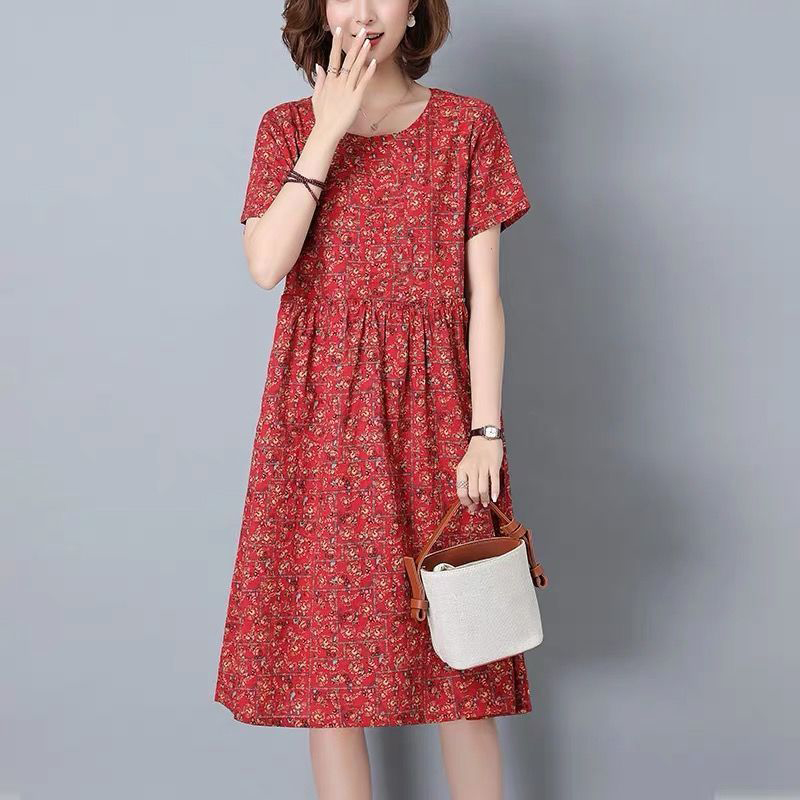 Your lady Chiffon Dress summer new noble broad lady big size printed skirt