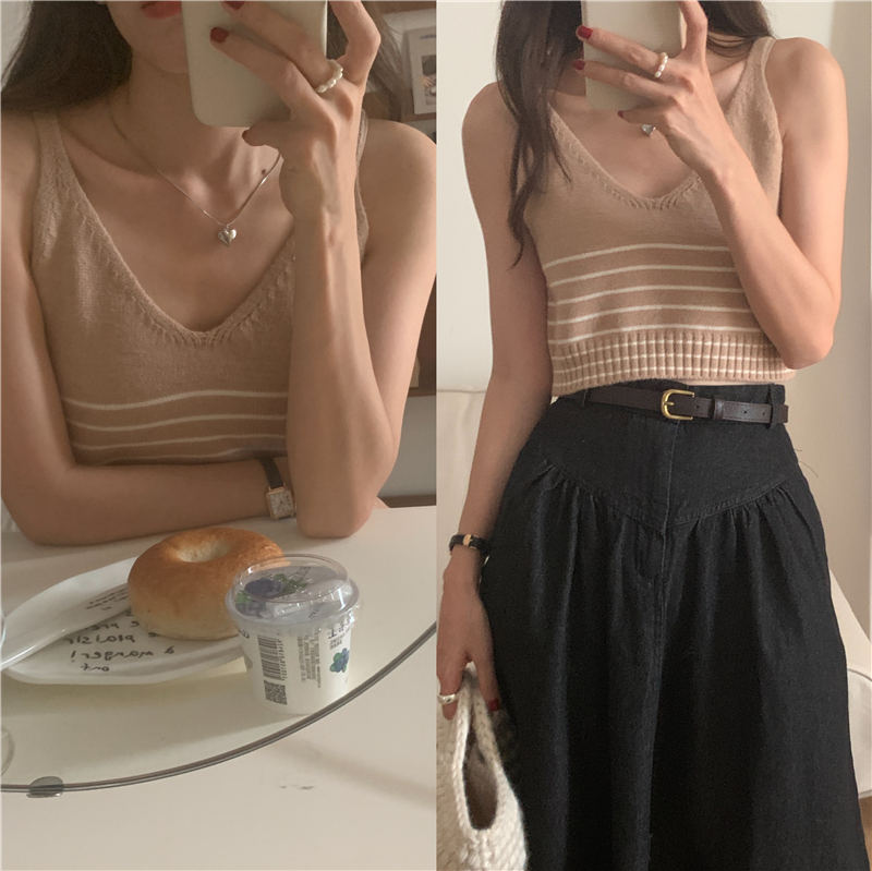 Korean short striped vest female spring and autumn inner bottoming shirt summer outerwear sports sleeveless top suspenders