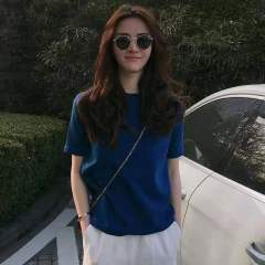 Solid color short sleeve T-shirt women's half sleeve T-shirt white T summer new student versatile cotton short T simple base shirt