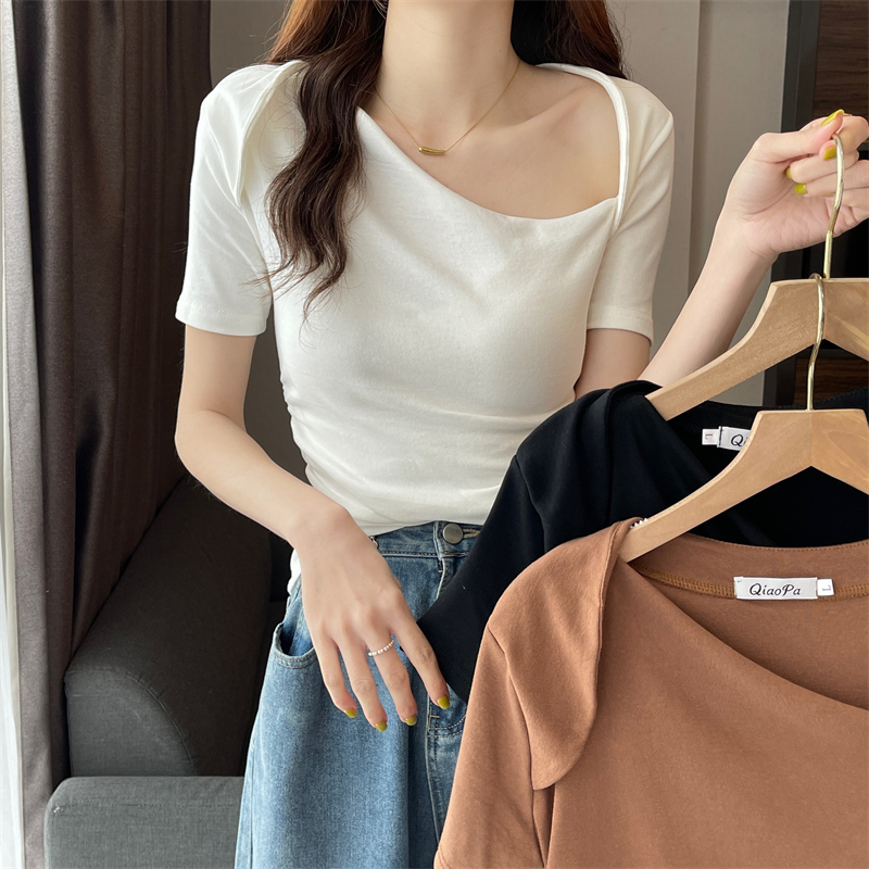 Summer pure cotton scheming collarbone top bottoming shirt