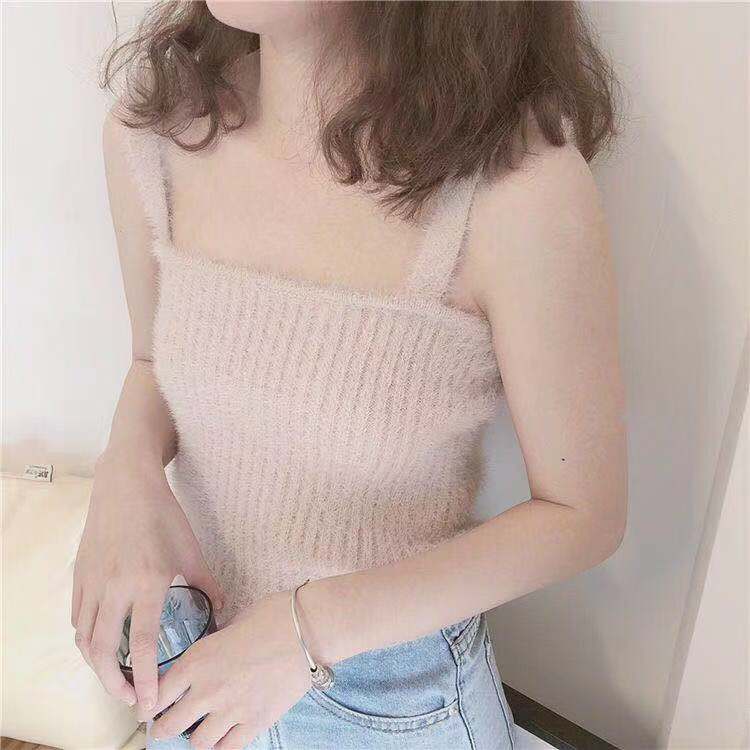 New gentle wind bottom with imitation rabbit hair soft and comfortable knitted suspender vest for women