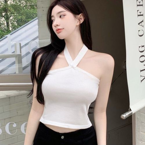 Spice girl hanging neck tube top small camisole female summer beautiful back bottoming shirt sexy high waist short top