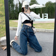 Real shot super double pants with irregular head, high waist and wide legs jeans, women's spring new straight tube loose