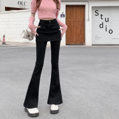 Real shot at real price~skirt pants fake two pieces of bootcut jeans women's autumn bag hip skirt design sense high waist slimming pants