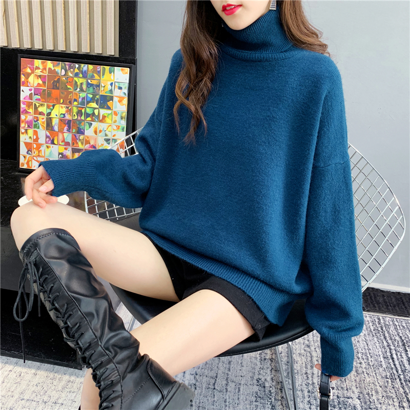 Ins super hot top lazy autumn and winter 2020 new mid long net red turtleneck women's loose Korean version