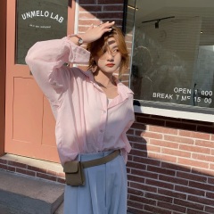 Real price back design thin sunscreen perspective cardigan shirt air conditioner Long Sleeve Shirt