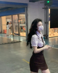 Fried Street College style women's bubble sleeve summer suspender dress gas sweet spicy fake two skirts