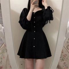 Spring and autumn sexy one shoulder dress women's 2021 new small foreign style medium long thin long sleeved small black skirt