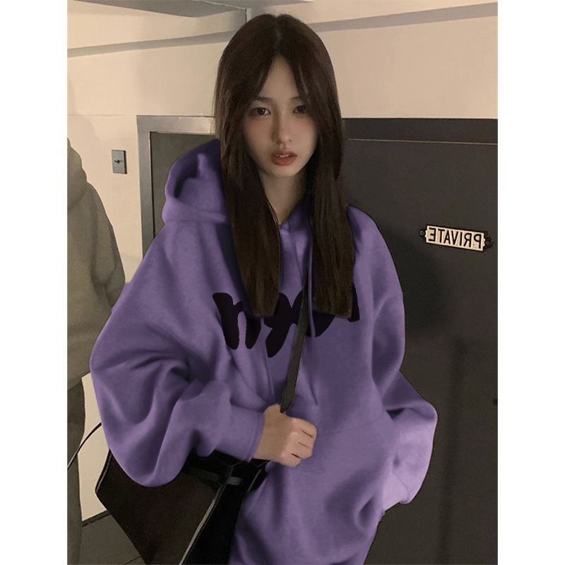 Cotton-like and Bamboo Fiber Composite Milk Silk 320g, Silver Fox Fur 420g, Round Neck Hooded Sweatshirt with Dual Caps, Loose Fit
