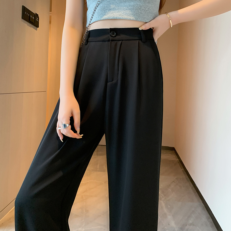 2022 actual shooting of new summer ice silk suit pants large casual high waist vertical tube floor mop pants