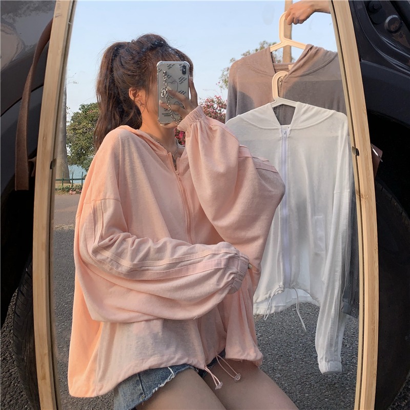 Official sunscreen clothes women's clothes summer thin Hooded Jacket cardigan versatile design Korean loose top