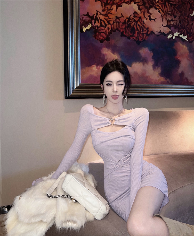 Sleepwalking broken broken ice close waist hot sister dress female autumn long sleeve pure desire wind package buttock skirt slim show thin make a bottom skirt