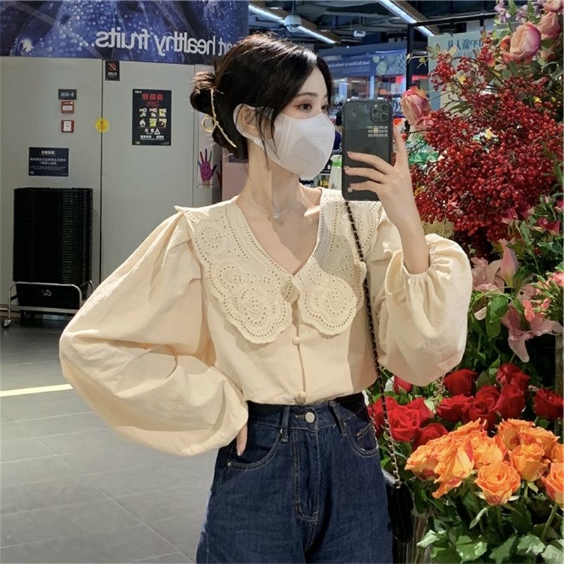 Early autumn chic top design sense of niche chic doll collar long sleeve blouse 2022 new women's wear