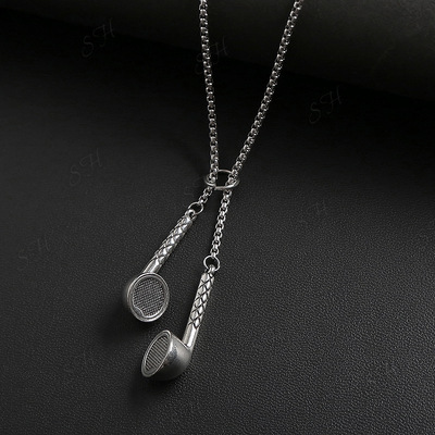 Creative punk style long headset Necklace women's fashion brand hip hop niche design sweater chain personality neck chain