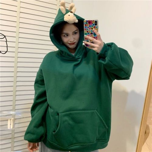 Real shot! 2020 new Korean Edition plush and thick loose hooded doll sweater