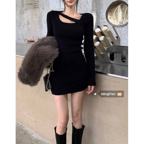 2022 autumn new dress sexy slim fit and thin bag hips bottoming skirt pure desire temperament women's Korean version
