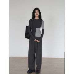 Deconstructed and spliced ​​Maillard slim-fitting T-shirt bottoming shirt autumn and winter new artistic aesthetic niche top