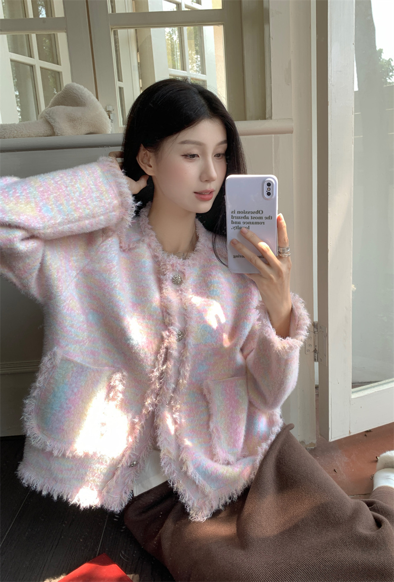 Real shot new color fringe sweet design small fragrance water sable fur knitted sweater coat 
