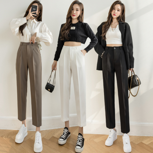 Real shooting suit Harlan pants women's pants autumn smoke pipe black straight tube loose and thin nine point leisure small foot west pants