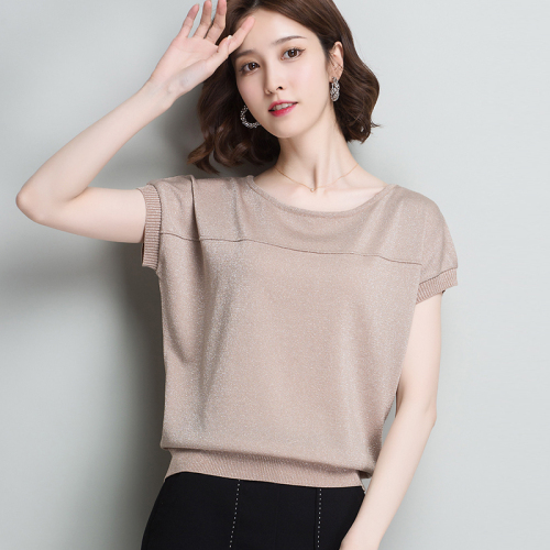 Loose top women's summer, spring and summer new bat sleeve bright silk half sleeve shirt knitted ice silk short sleeve T-shirt women