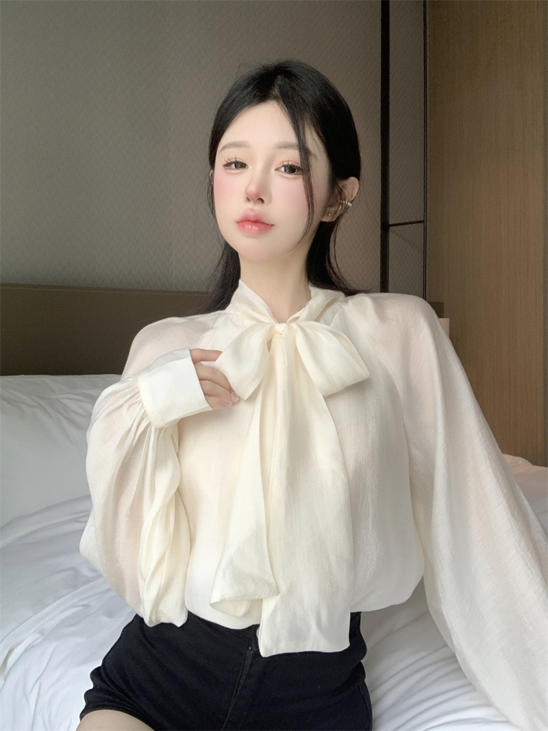 Bow tie tie shirt female design sense elegant temperament long-sleeved top autumn real price