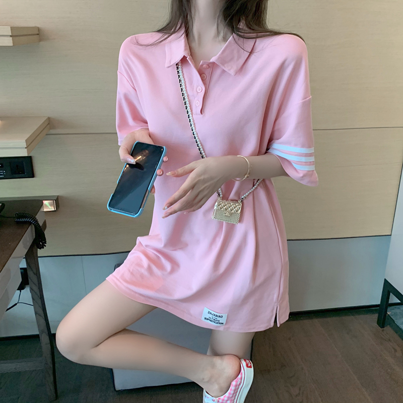 Fried Street cotton short sleeve T-shirt women's summer 2022 medium and long tide new OP collar top large women's wear