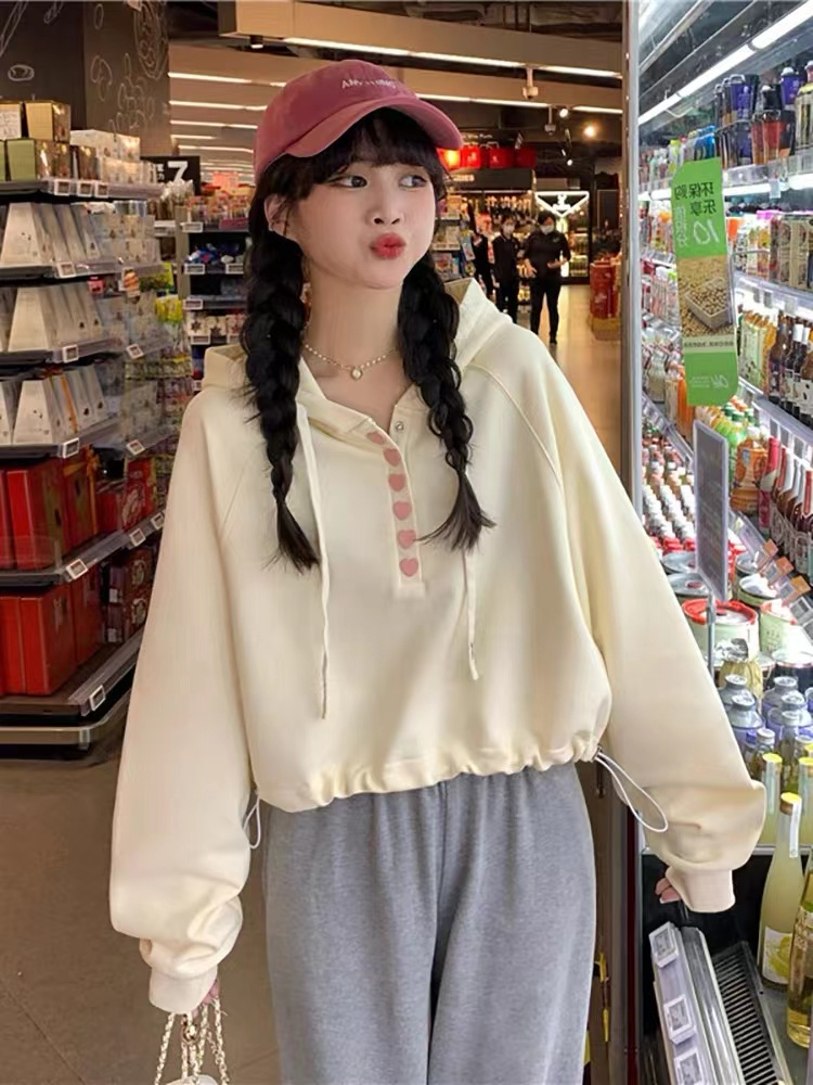 Large size hooded sweater women's 2022 new autumn fat MM age-reducing loose design sense niche waist short top