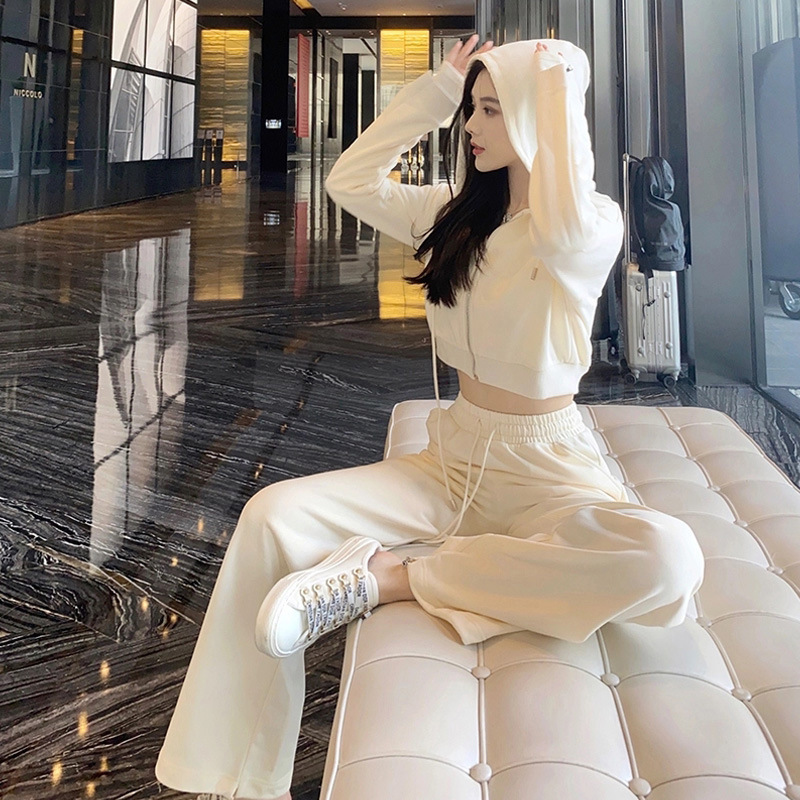 Sports and leisure sweater Wide Leg Pants Set women's new autumn net Honggang wind fried street fashion two-piece set tide