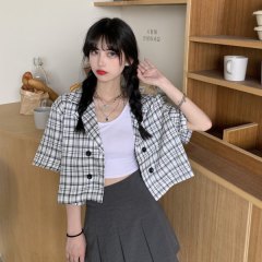 Real shooting temperament short net red plaid short sleeve suit coat women's summer drape small suit