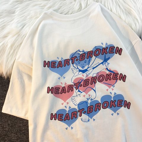 Summer letter love tide brand printed short sleeved t-shirt female student ins style round neck loose heartbroken lovers
