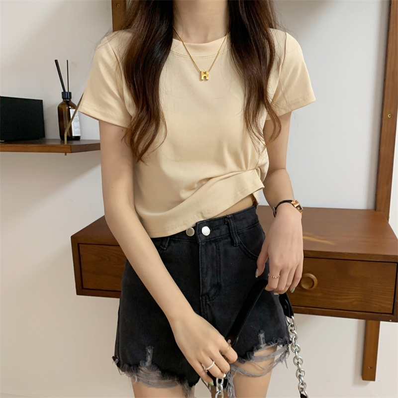 Real shot real price summer new basic must-have solid color round neck all-match pullover short-sleeved T-shirt top female 7 colors