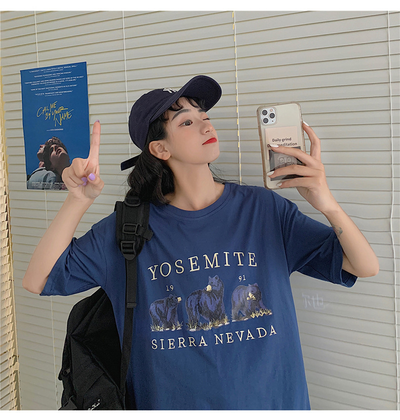 Short sleeve t-shirt women's summer loose top women's preppy style