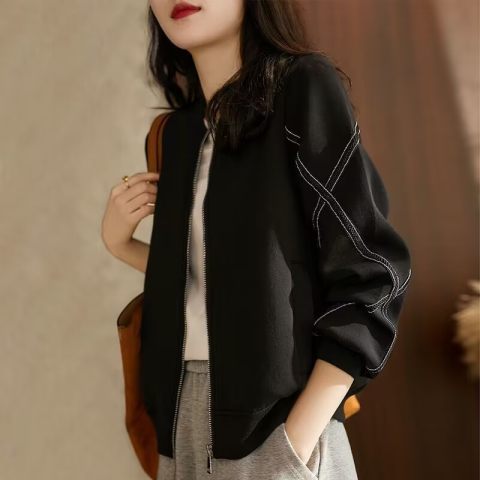 Design sense cross chain long-sleeved jacket baseball uniform women's clothing 2021 autumn new air layer jacket trend