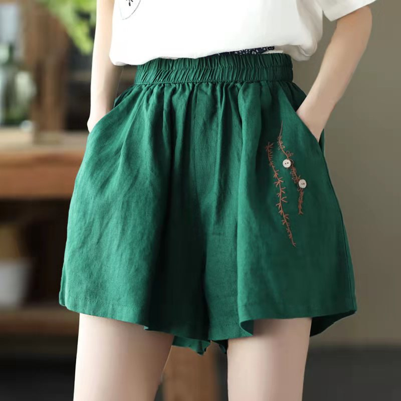 Vintage cotton cotton linen shorts women's summer 2022 new loose High Waist Wide Leg Pants linen casual pants