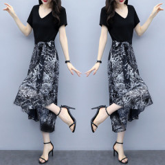 Summer women's temperament, slim waist dress, women's popular chiffon long skirt, large women's skirt