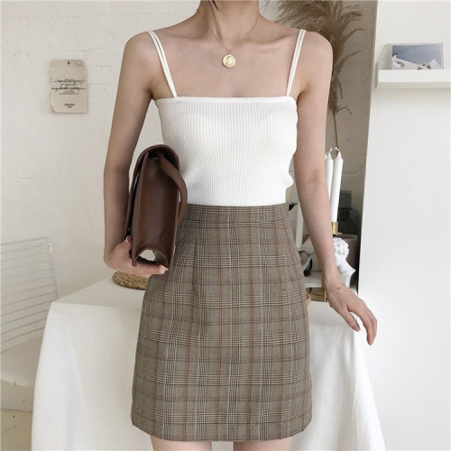 Korean version simple and versatile knitting Halter vest, double shoulder and slim bottoming shirt