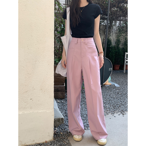 Real shot straight casual suit pants women's 2023 spring niche high waist slimming pleated drape floor mopping wide-leg pants