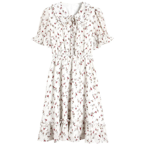 Real size women's wear summer new women's wear small skirt short waist collection temperament Floral Chiffon Dress