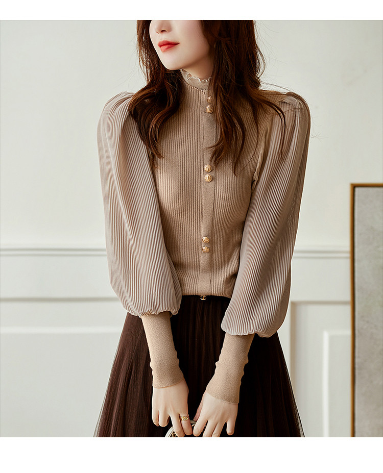 2021 autumn and winter new style exciting elegant feminine fungus half high collar Lantern Sleeve bottomed sweater women