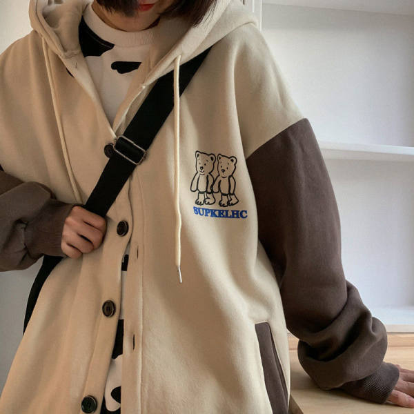 David hooded Cardigan Sweater Jacket Women's fashion autumn and winter new loose Korean version Plush thickened
