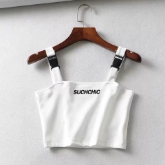 European and American thread cotton letter embroidered suspender vest women's spring and summer shorts top slim suspender women's fashion