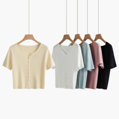 Yangcheng story V-neck short sleeve knitted cardigan women's thin spring and autumn 2021 new slim fit short top