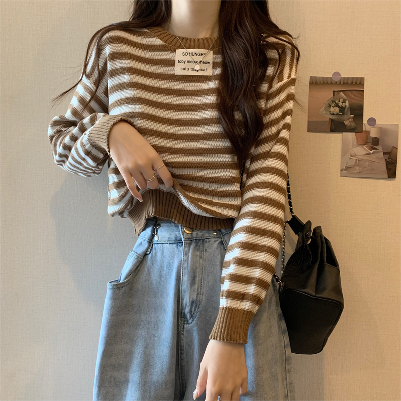 Real Auction Real Price New Korean Style Short Striped Knit Sweater
