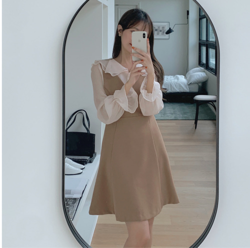Korean lady gentle perspective shirt + vest skirt suit detachable