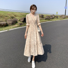 Zipper Japanese sweet floral long skirt, children's spring and autumn gentle wind fake two dresses