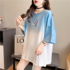 Real shot 2021 new Korean cartoon Dingdang cat gradient top Doraemon short sleeve T-shirt blouse