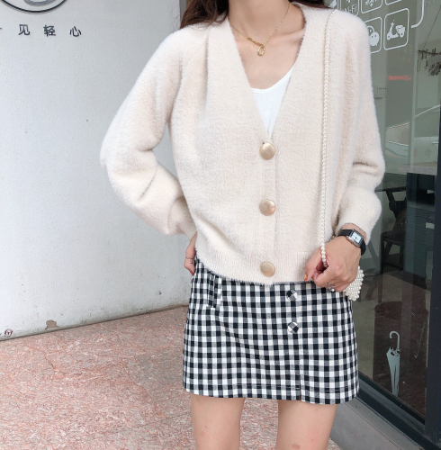 Fairy sweater cardigan thickened mink like short coat women's loose and lazy net red sweater in autumn and winter
