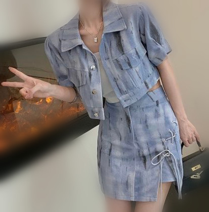 Spice Girls tie dye suit women's summer 2022 new design short chic short sleeve jacket skirt two piece set