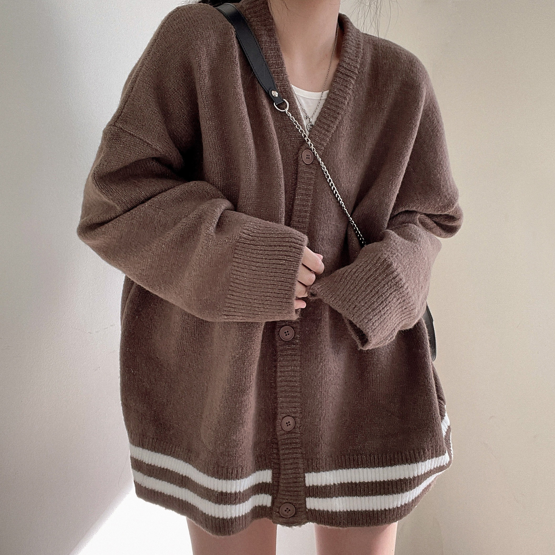 Retro Korean loose cardigan sweater coat women's versatile long sleeved sweater