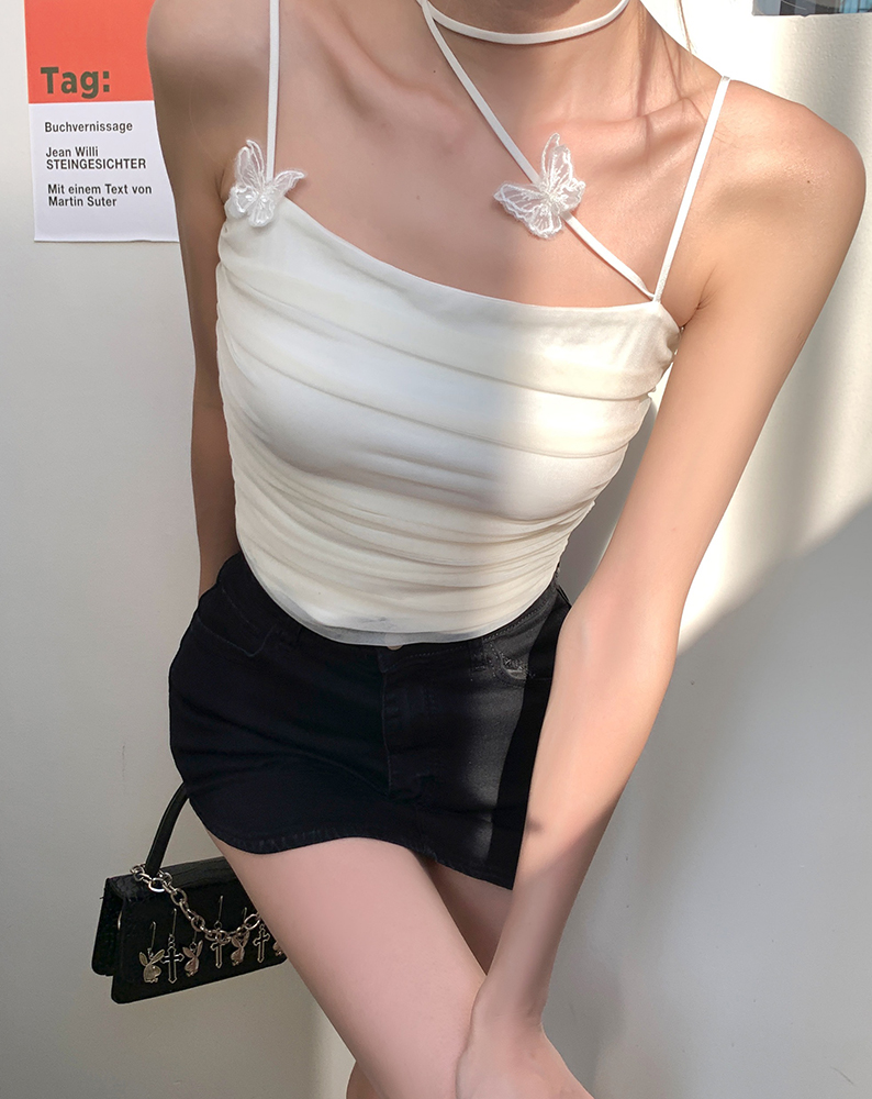 Real shooting of 2022 summer new ins niche design sense three-dimensional butterfly Lace Up Bra sexy slim suspender woman